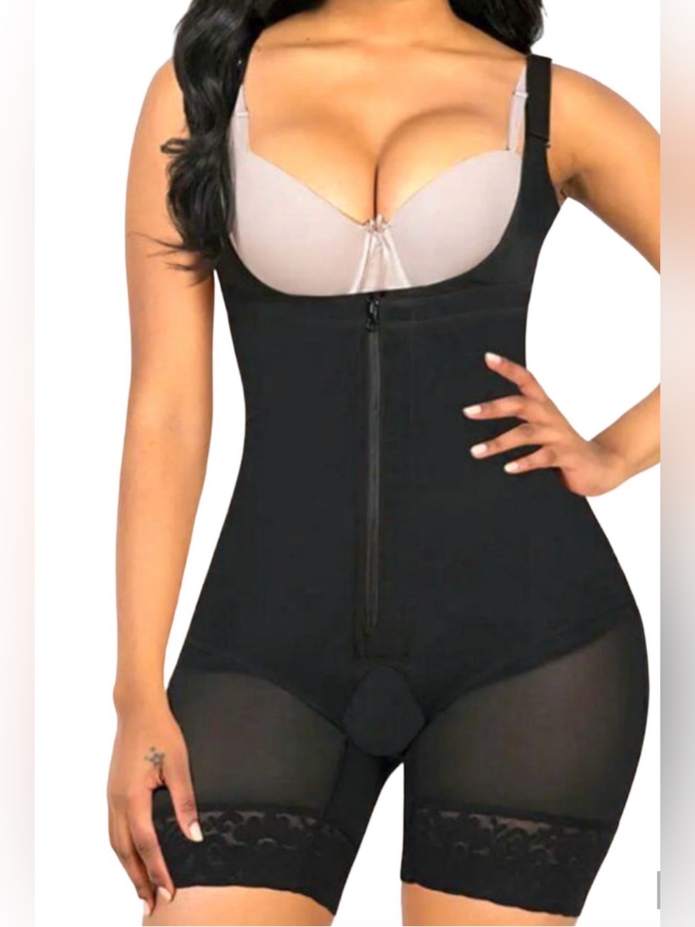 NEW SHAPERX BLACK TUMMY CONTROL SHAPEWEAR BODYSUIT WITH ZIPPER SHAPER 3XL